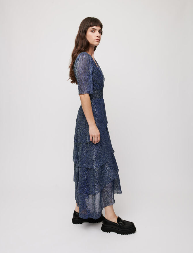 Vestido tejido de lúrex stretch con volantes