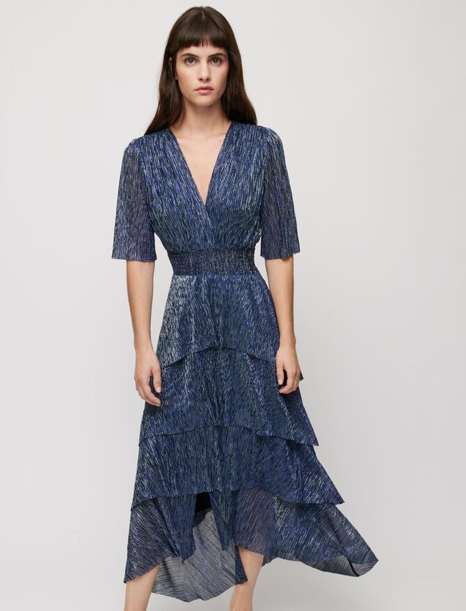 Vestido tejido de lúrex stretch con volantes
