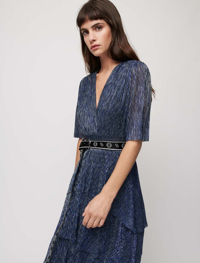 Vestido tejido de lúrex stretch con volantes