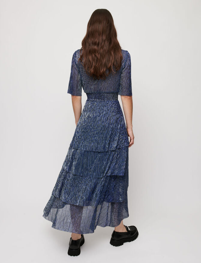 Vestido tejido de lúrex stretch con volantes