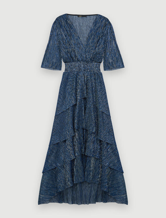 Vestido tejido de lúrex stretch con volantes