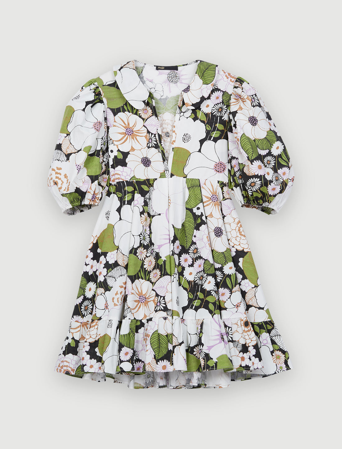 Vestido con estampado floral setentero