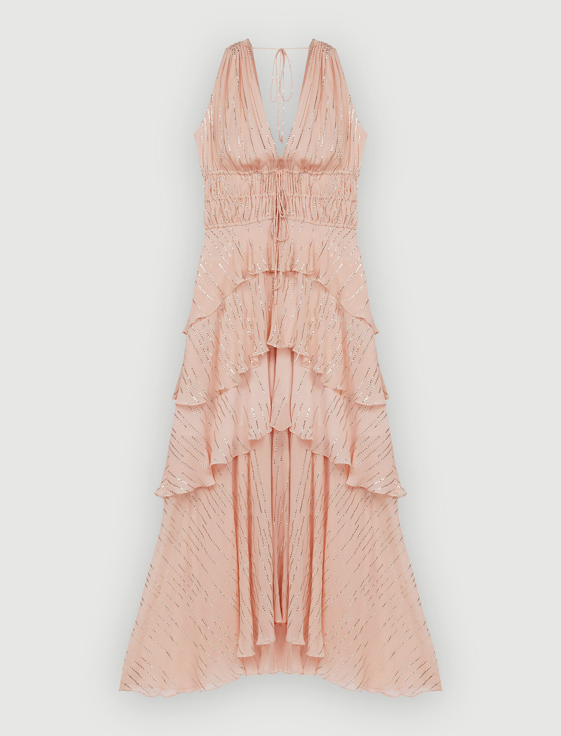 Vestido seda y lamé con volantes