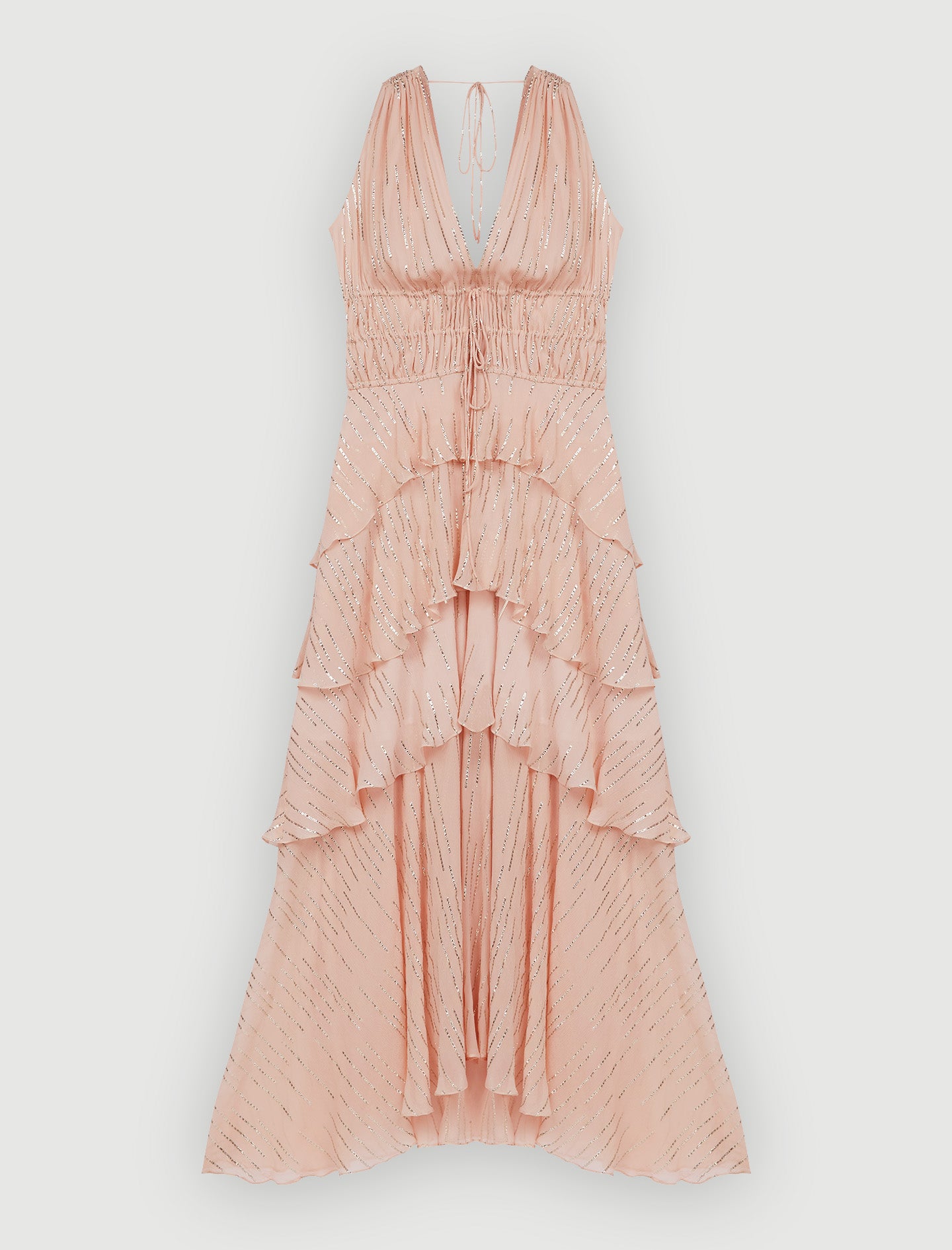 Vestido seda y lamé con volantes