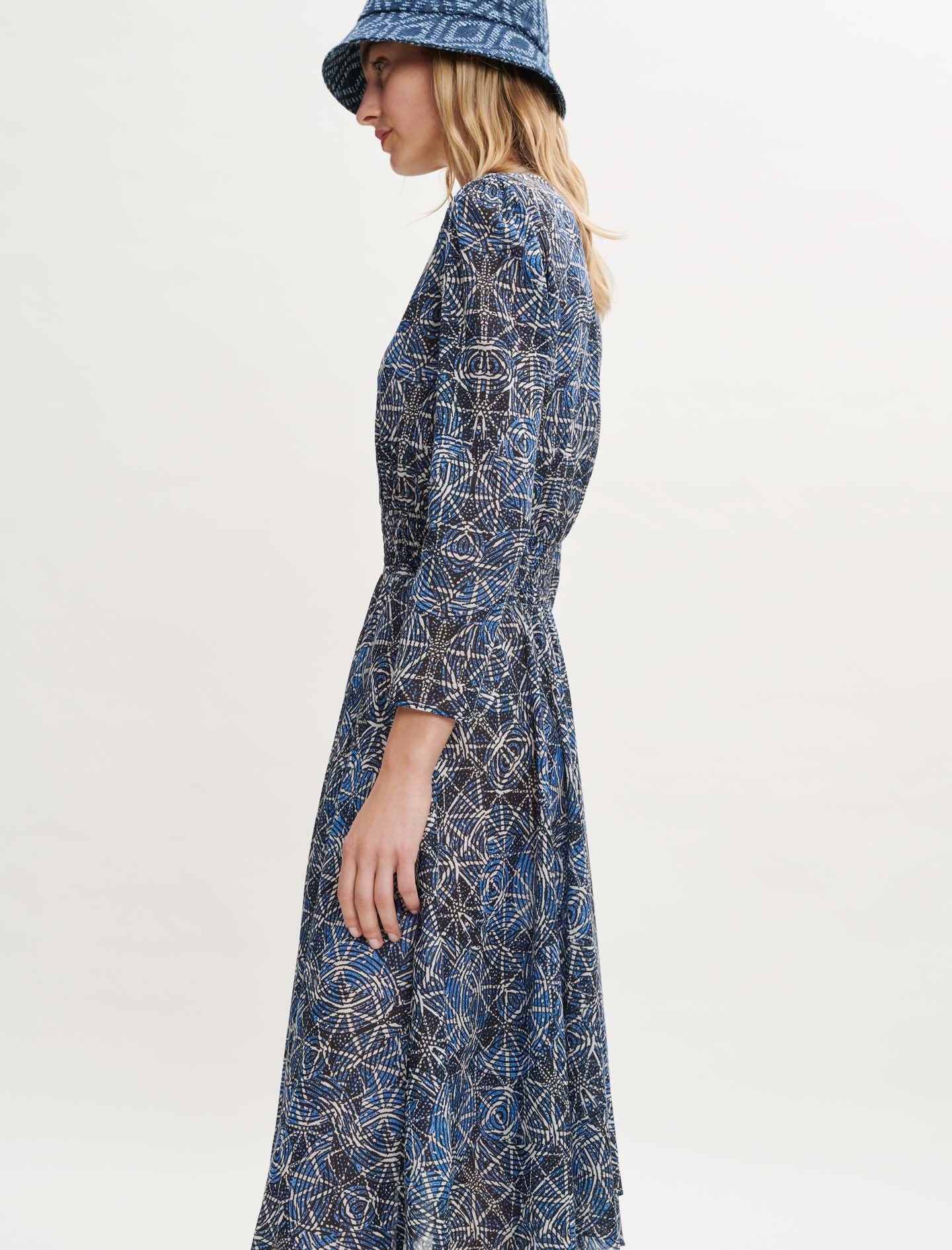 Vestido con frunces de viscosa estampada