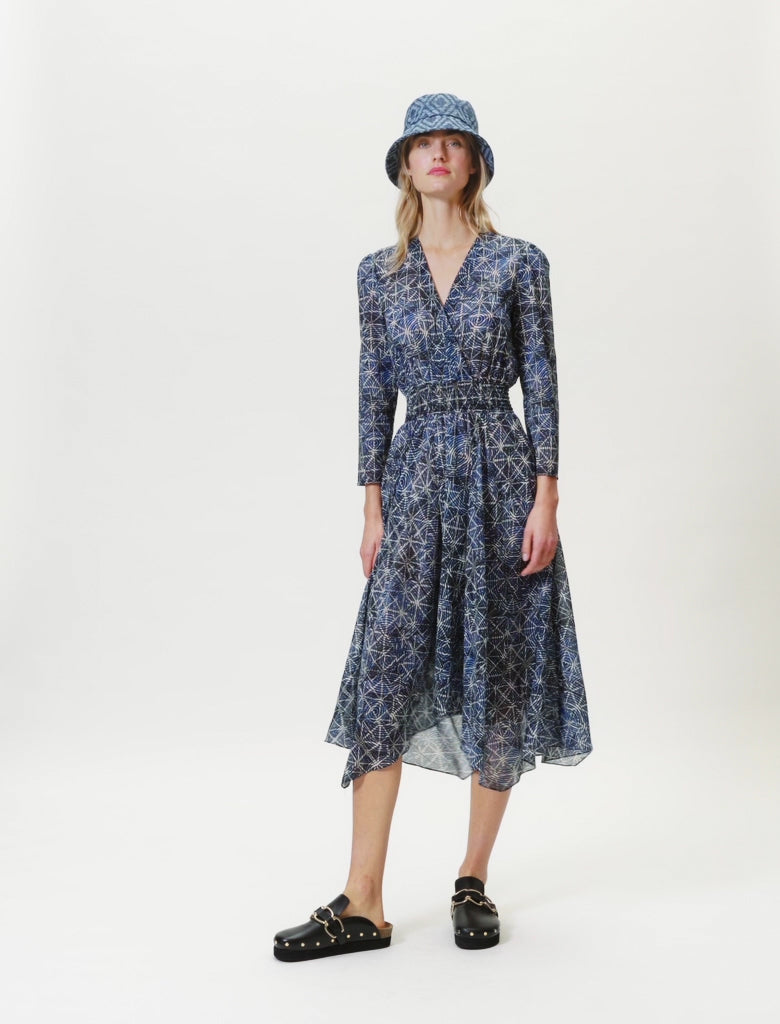 Vestido con frunces de viscosa estampada
