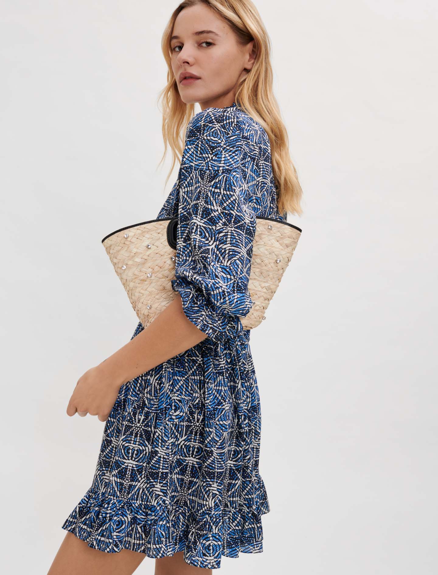Vestido con frunces de viscosa estampada