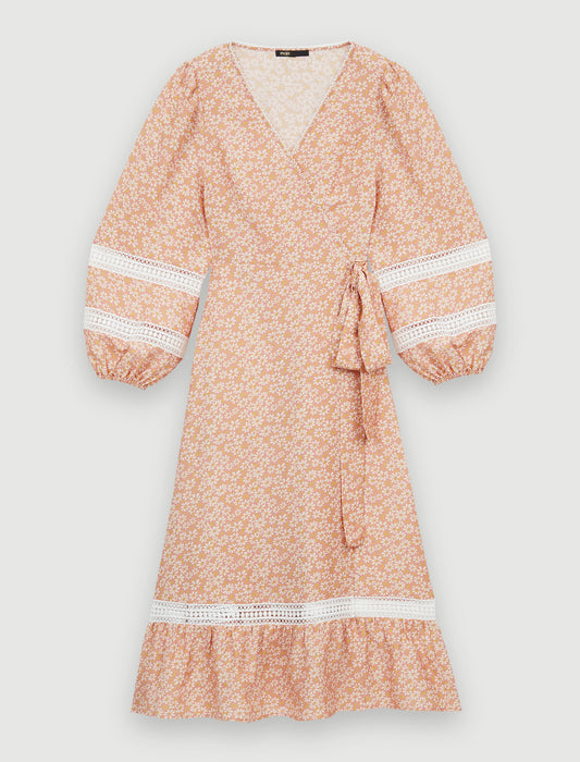 Vestido cruzado estampado con tiras