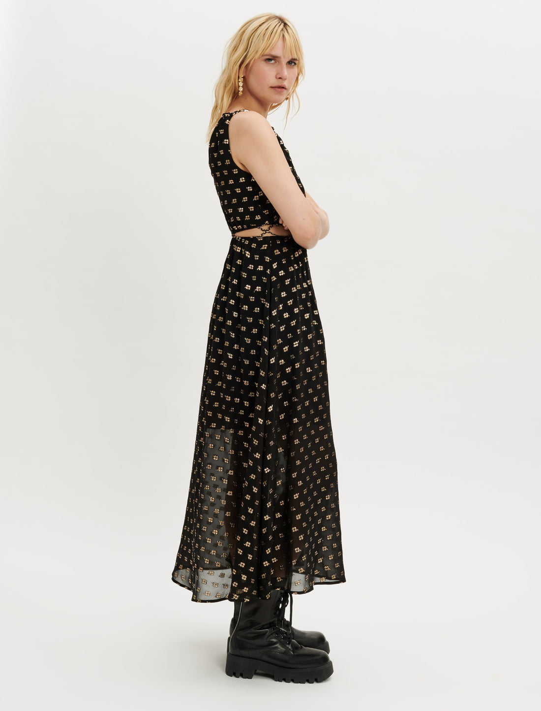 Vestido de tirantes estampado con cuello