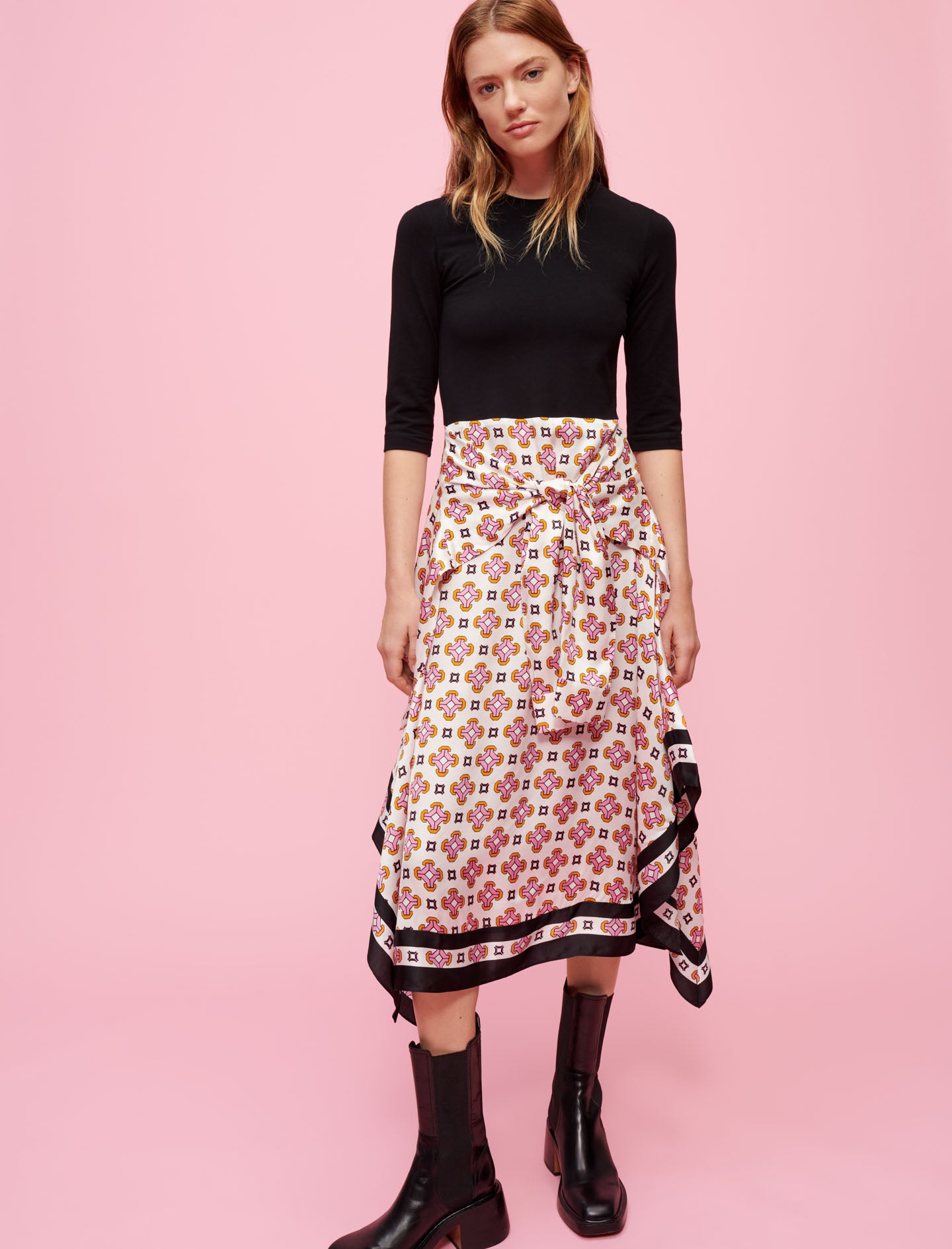 Vestido trampantojo en viscosa estampada