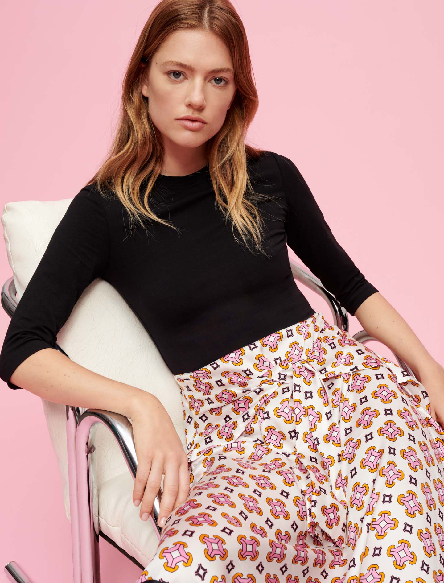 Vestido trampantojo en viscosa estampada