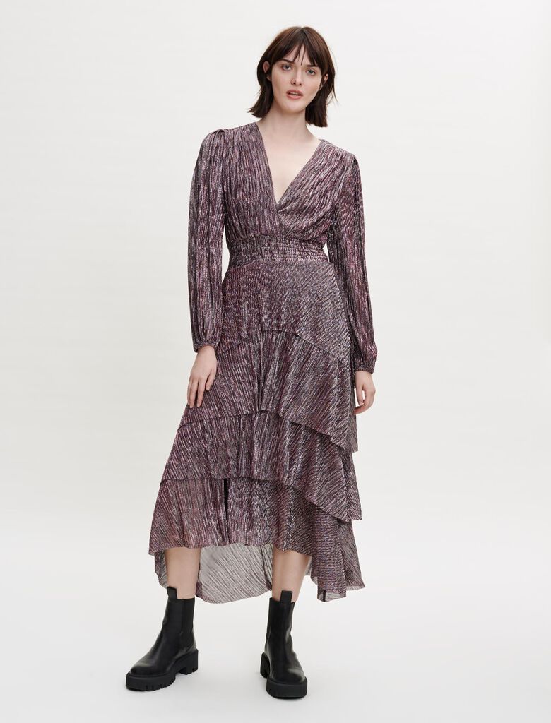 Vestido con volantes de lúrex elástico