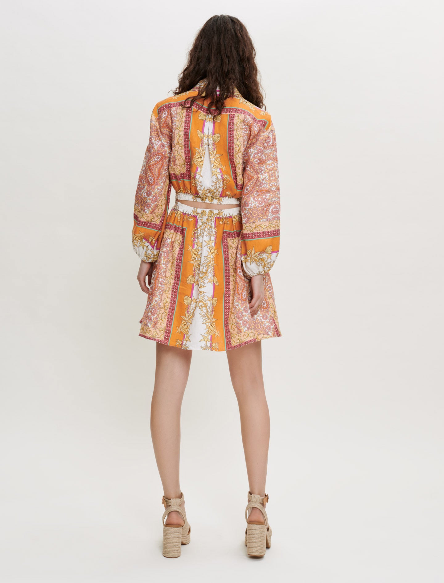 Vestido camisero de lino estampado