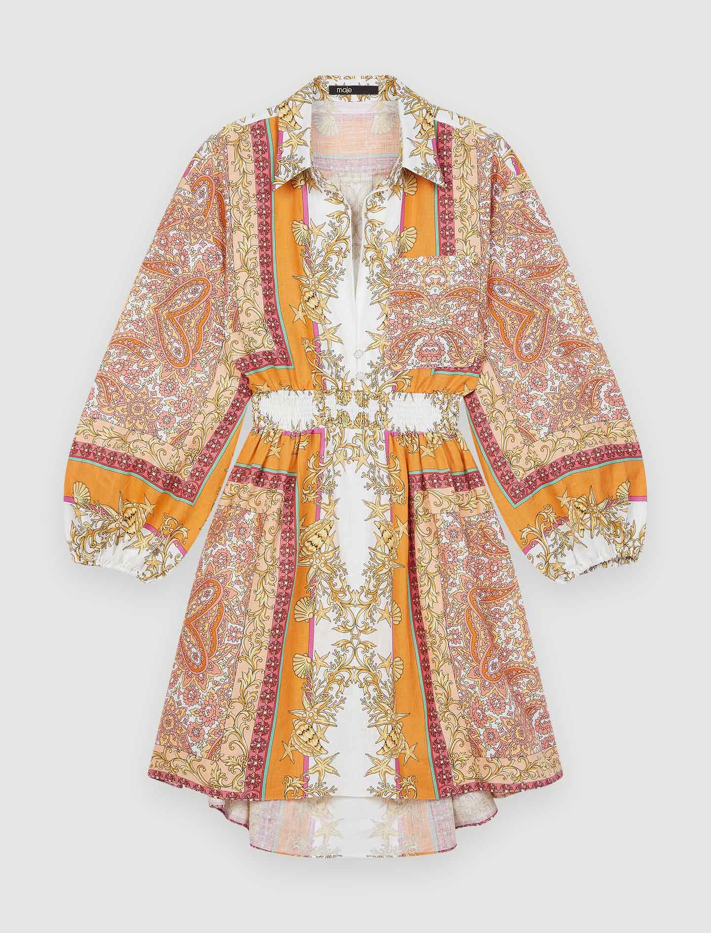 Vestido camisero de lino estampado