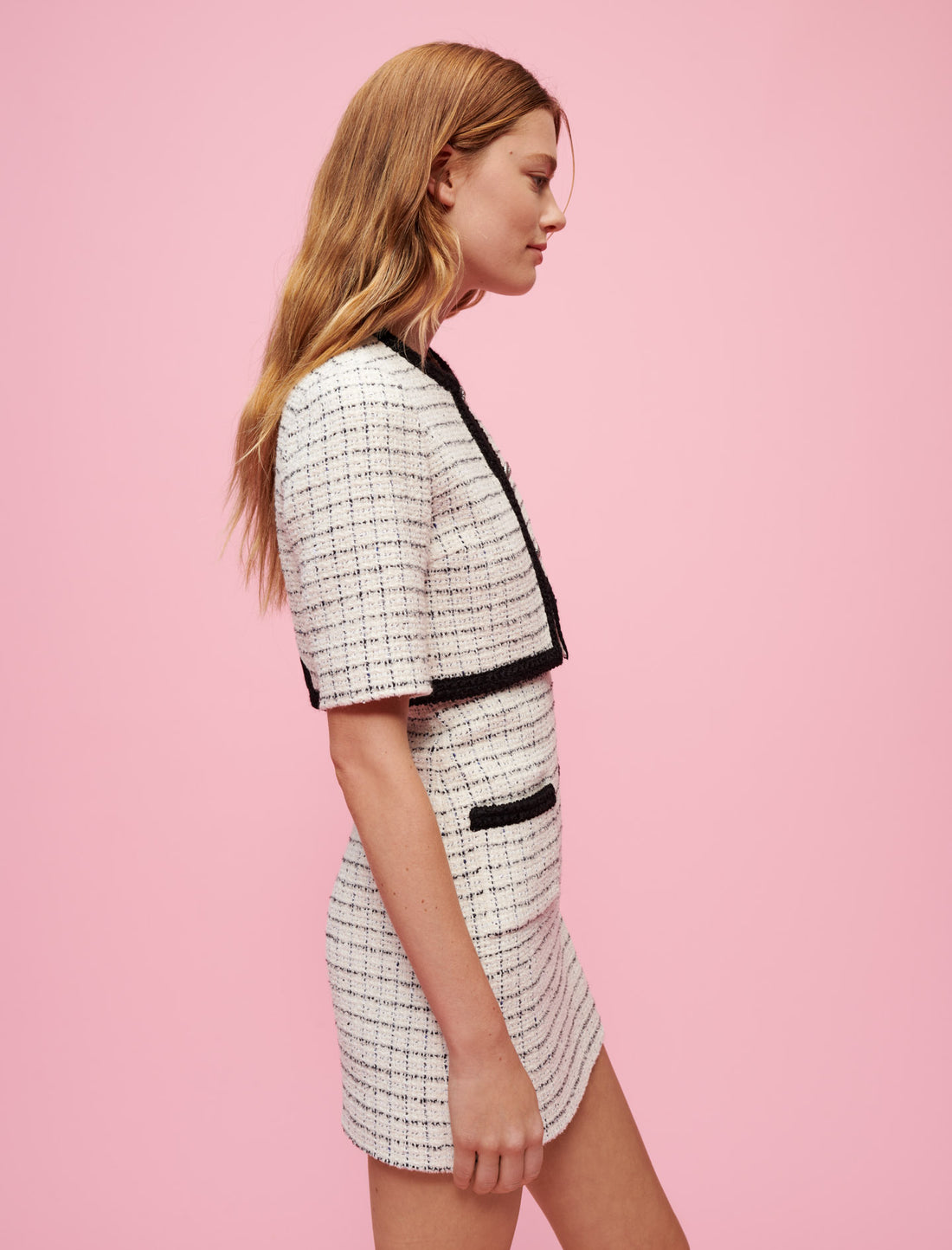 Vestido trampantojo en tweed moteado