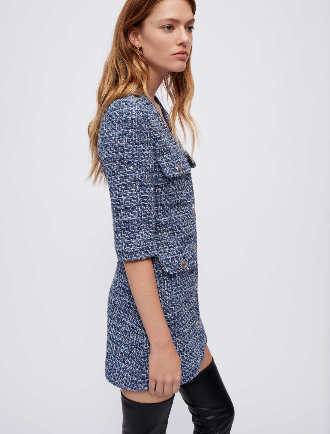 Vestido de tweed ajustado en la cintura