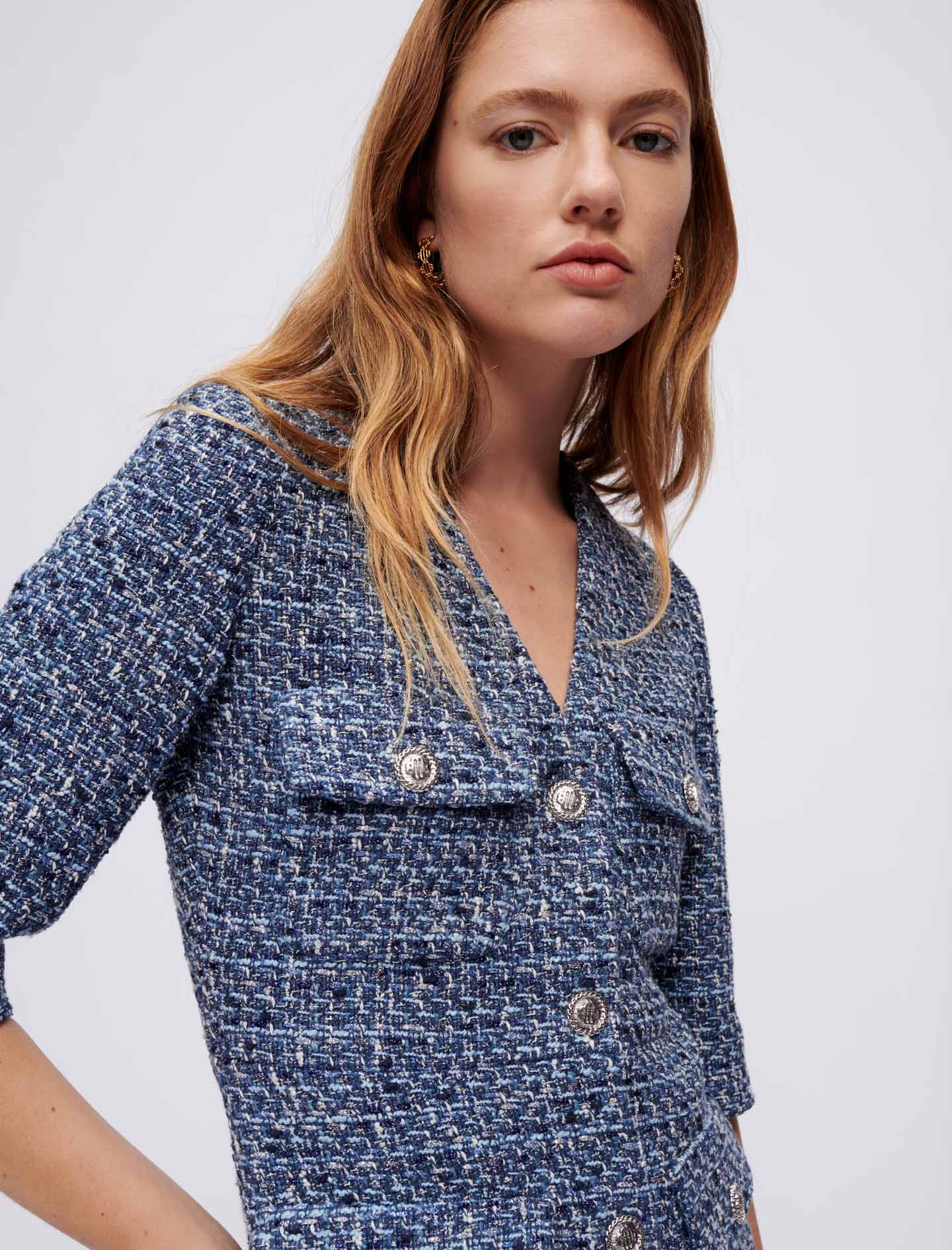 Vestido de tweed ajustado en la cintura