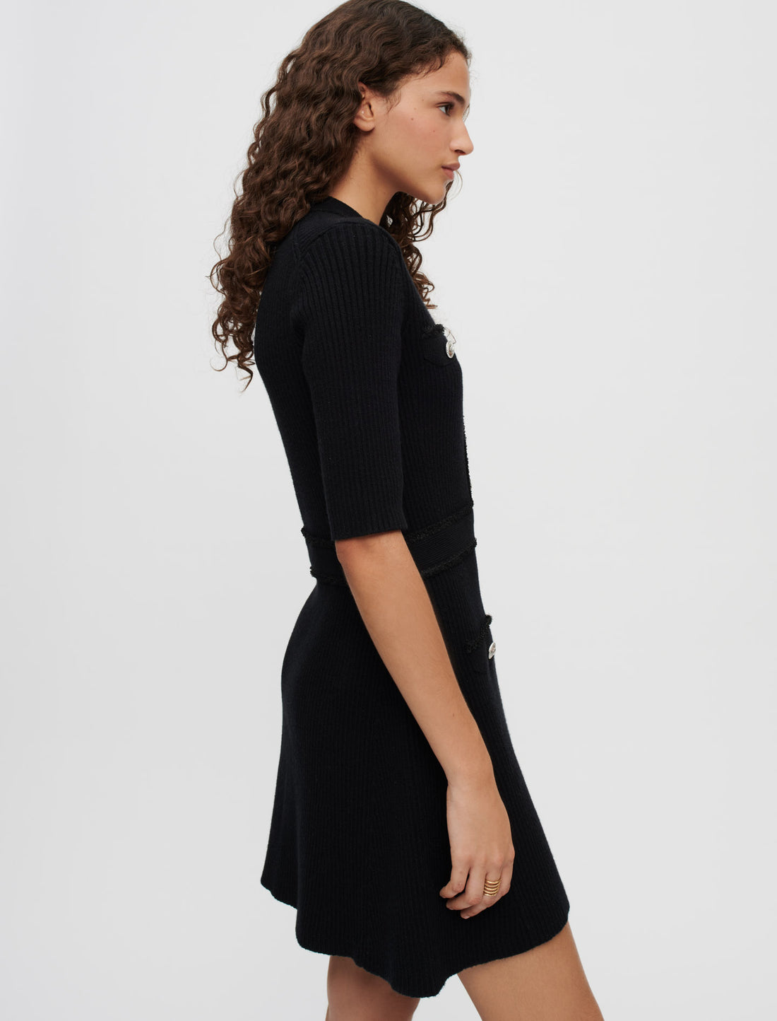 Vestido negro de punto canalé de viscosa