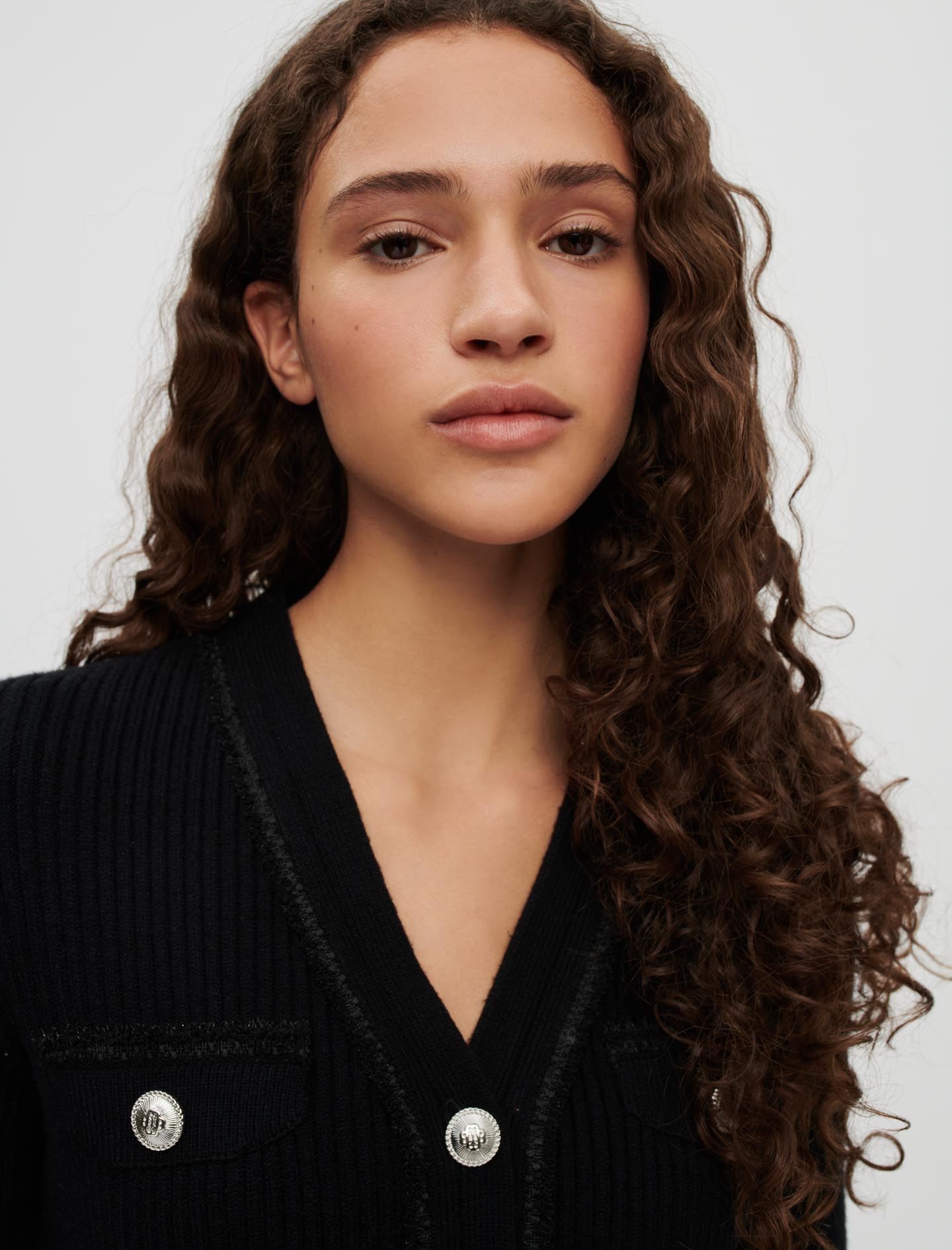 Vestido negro de punto canalé de viscosa