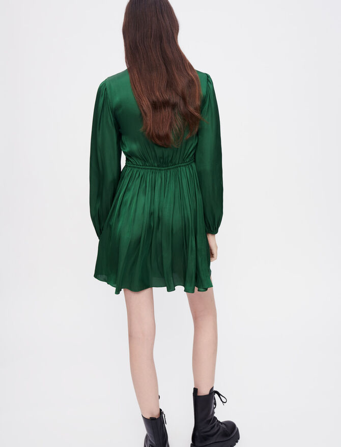Vestido de satén fruncido con lazos