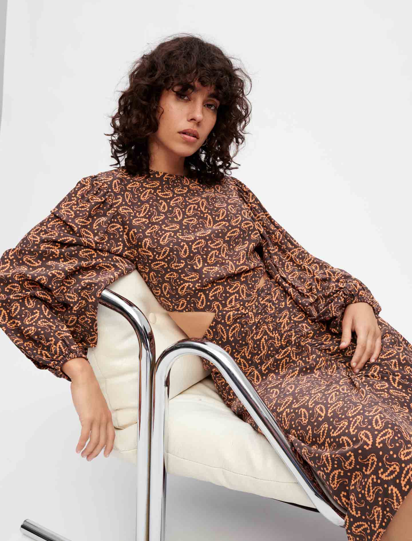 Vestido de viscosa y seda estampada