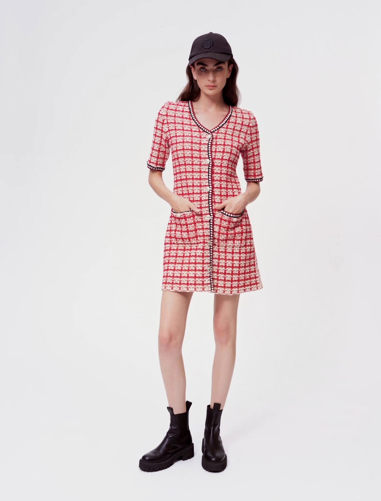 Vestido de punto estilo tweed de cuadros