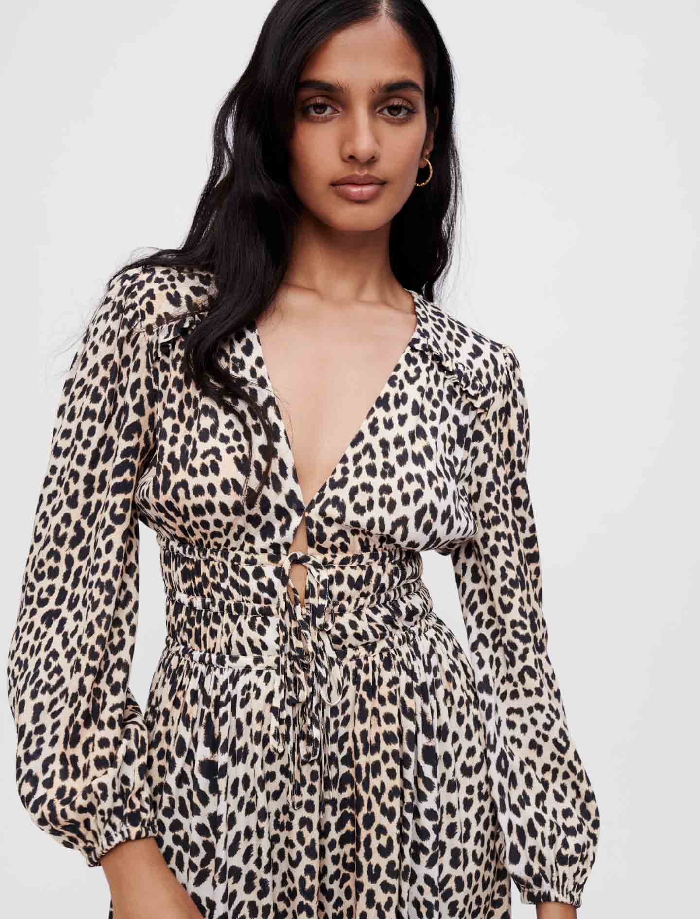Vestido largo viscosa estampado leopardo