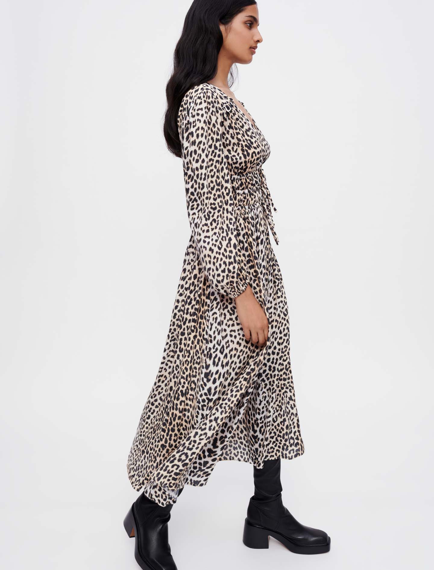 Vestido largo viscosa estampado leopardo