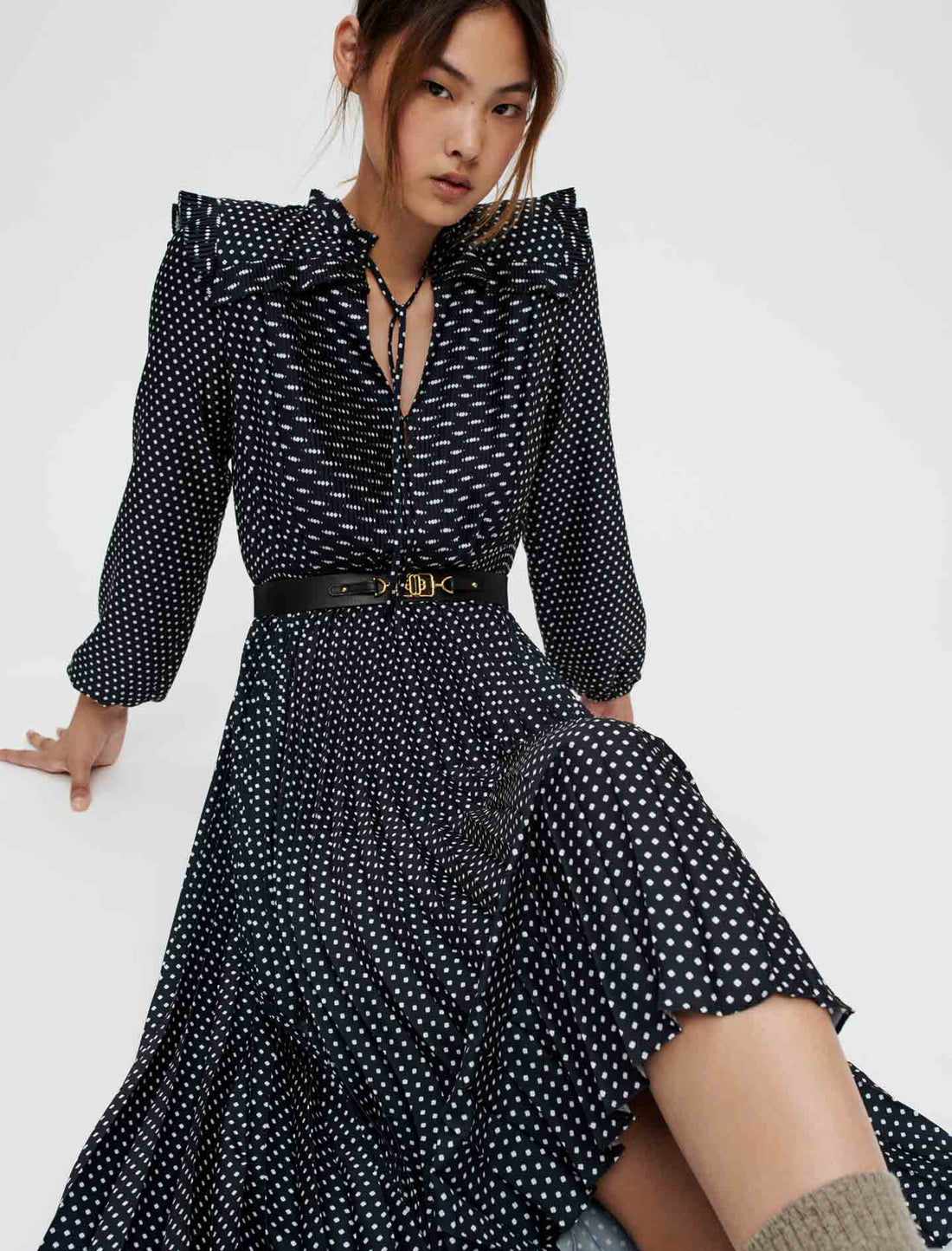 Vestido satén plisado minitopos Clover