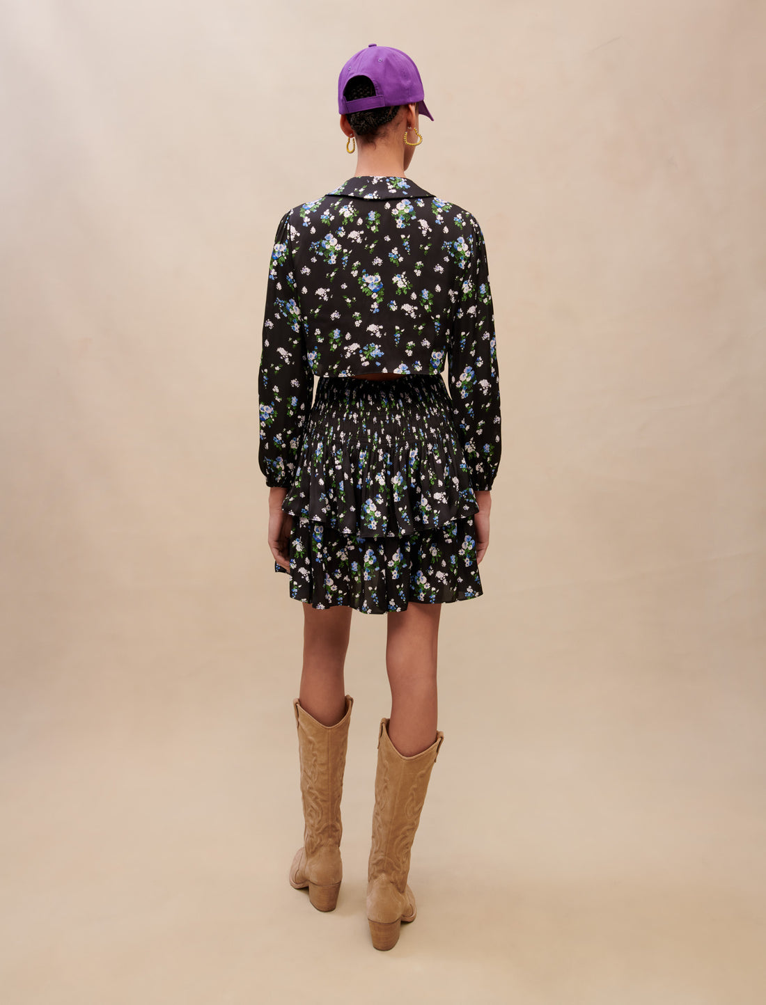 Vestido fruncido con estampado de flores