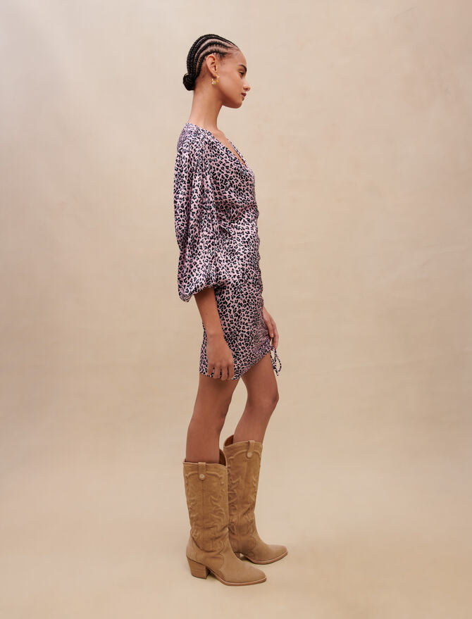 Vestido drapeado con estampado leopardo