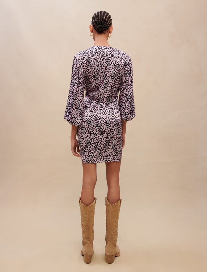 Vestido drapeado con estampado leopardo