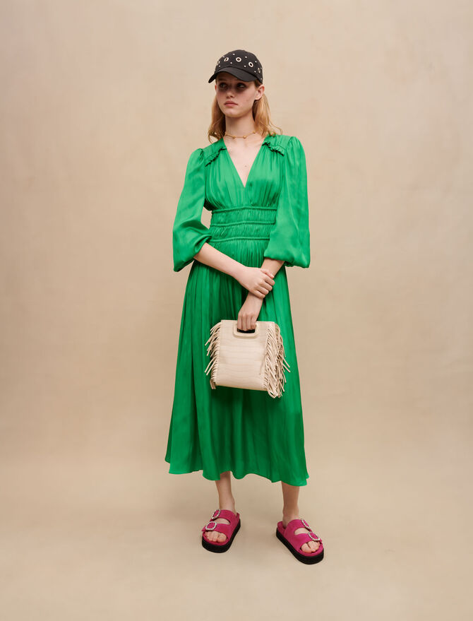 Vestido midi de raso con volantes