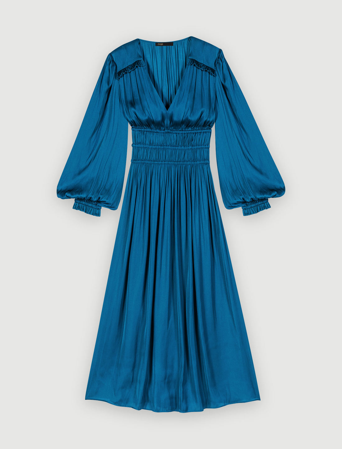 Vestido midi de raso con volantes