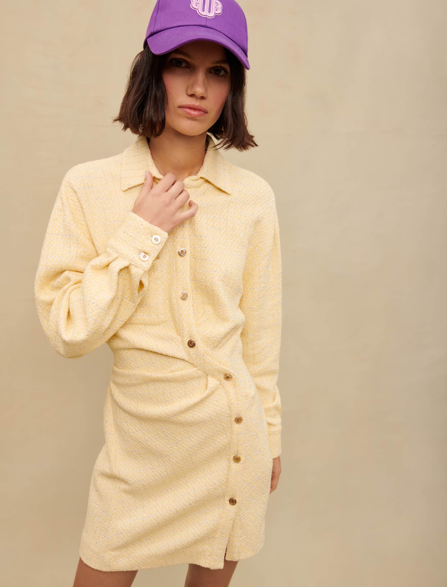 Vestido asimétrico tweed lúrex