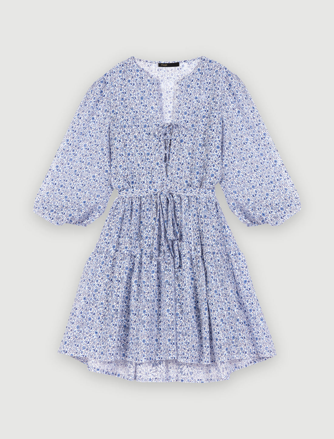 Vestido babydoll azul con cinturón