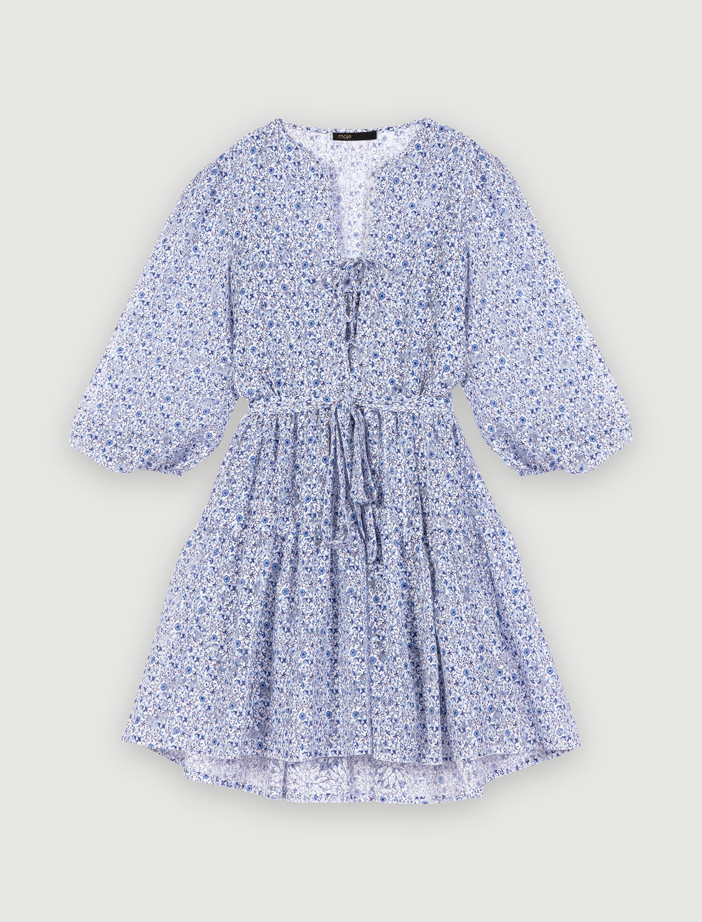 Vestido babydoll azul con cinturón