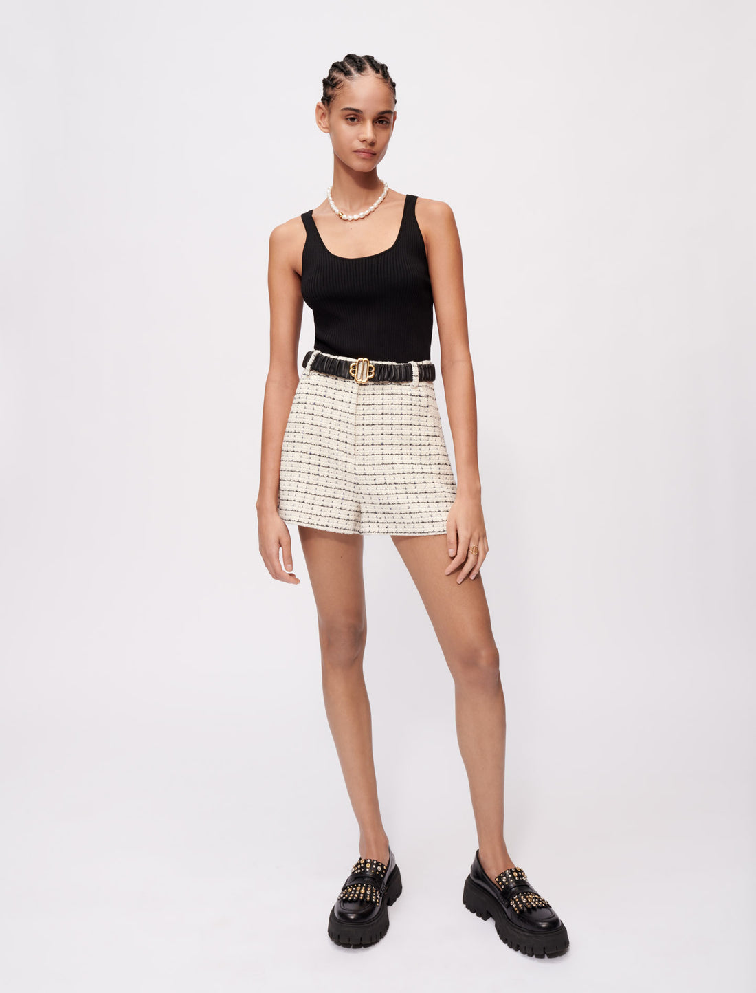 Shorts de tweed moteado a cuadros