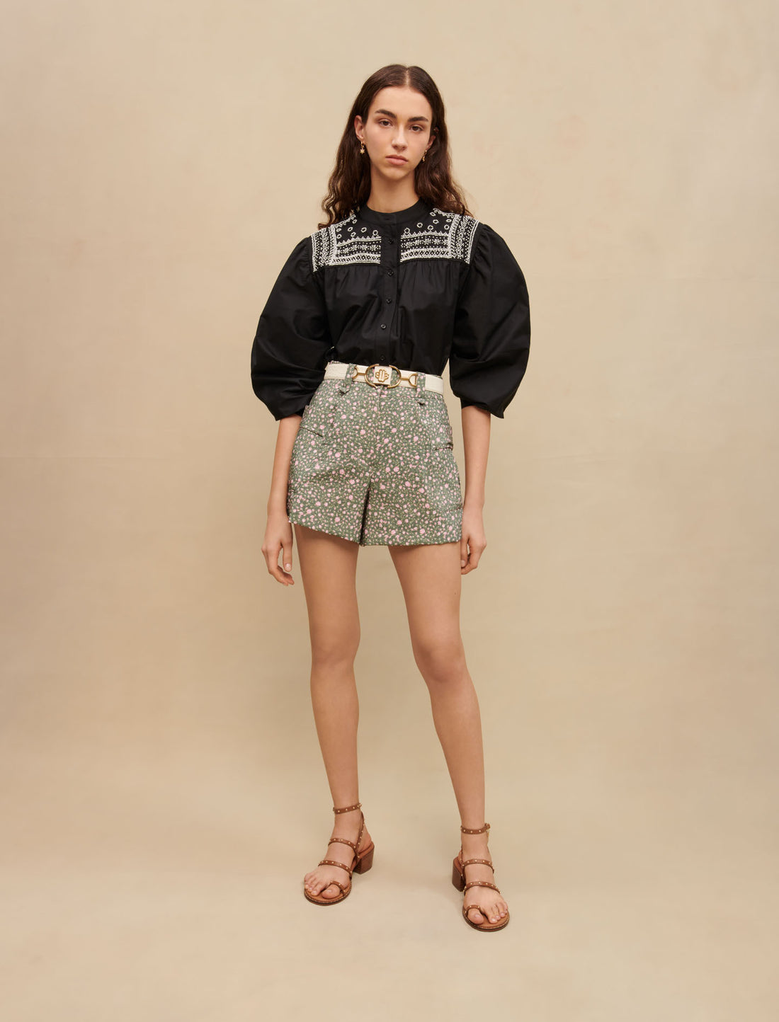 Short viscosa estampada kaki