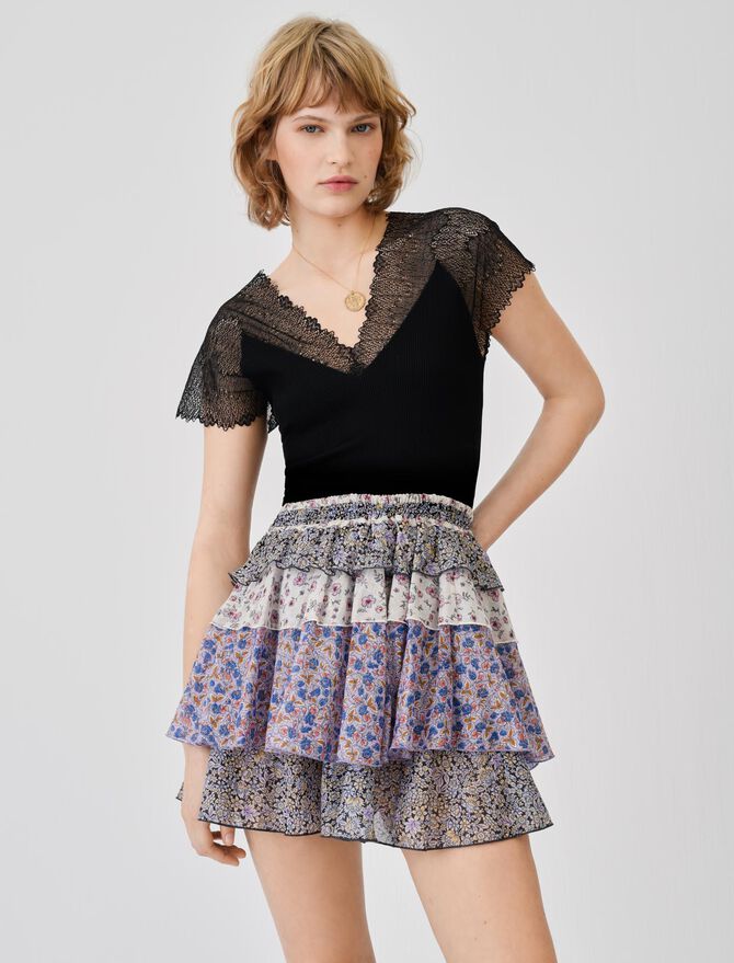 Top de jersey con corte de encaje