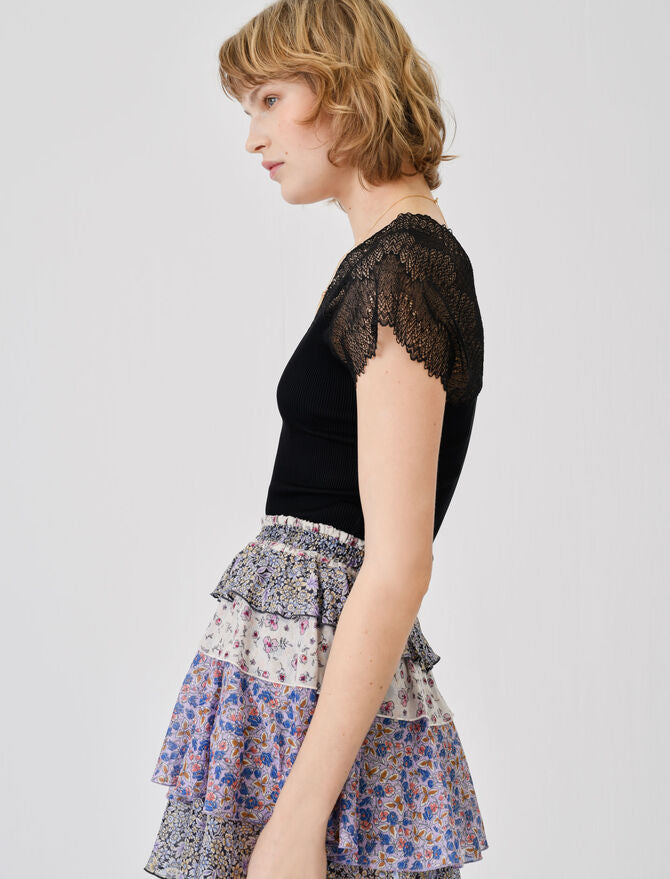 Top de jersey con corte de encaje