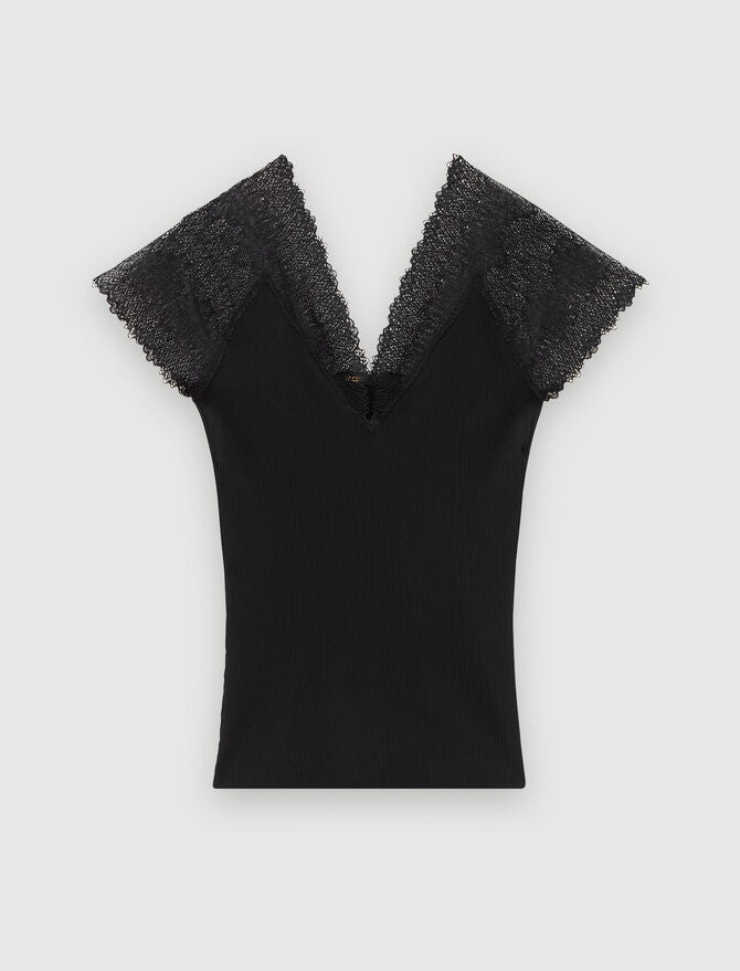 Top de jersey con corte de encaje