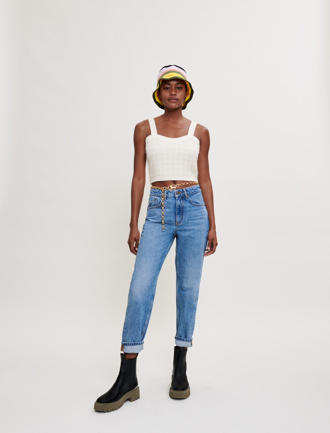 Top de punto tipo tweed