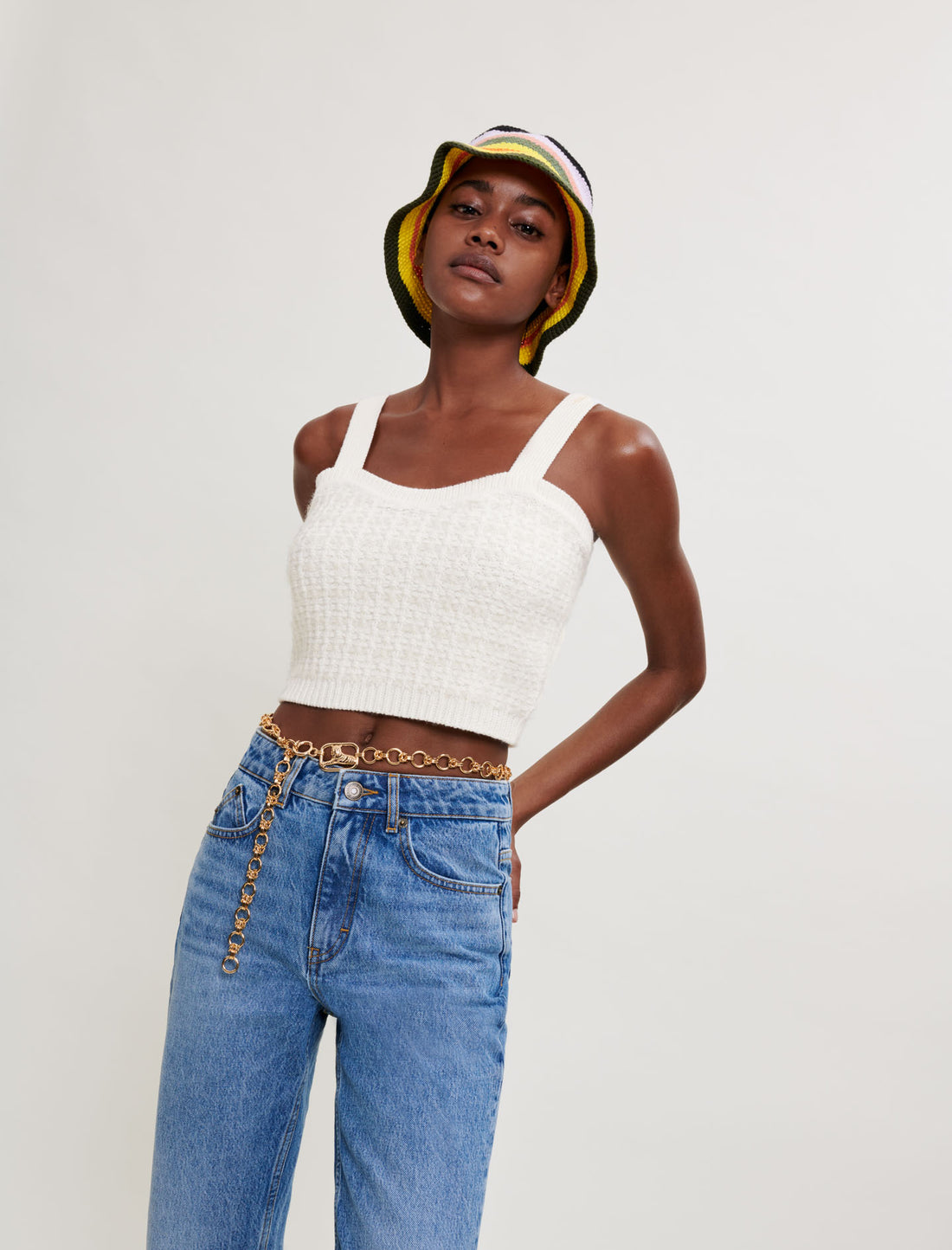 Top de punto tipo tweed