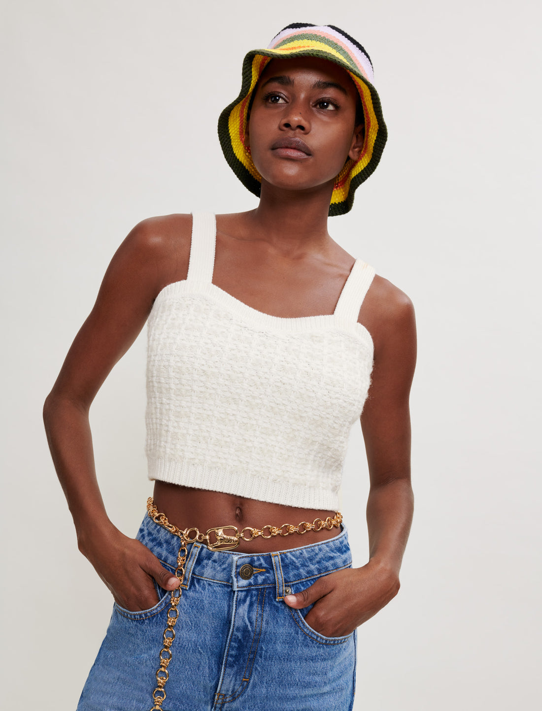 Top de punto tipo tweed