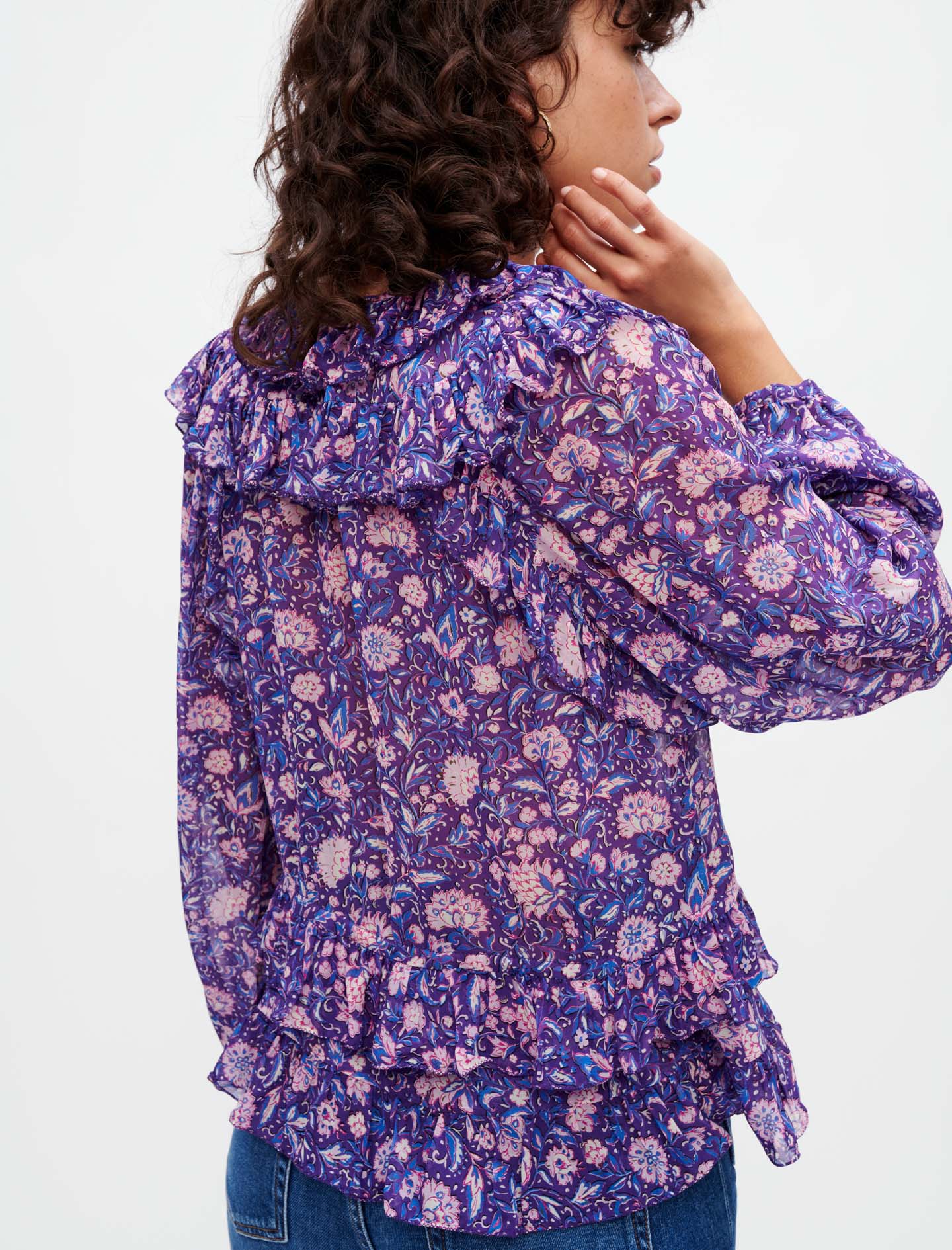 Top de viscosa con estampado de dalias