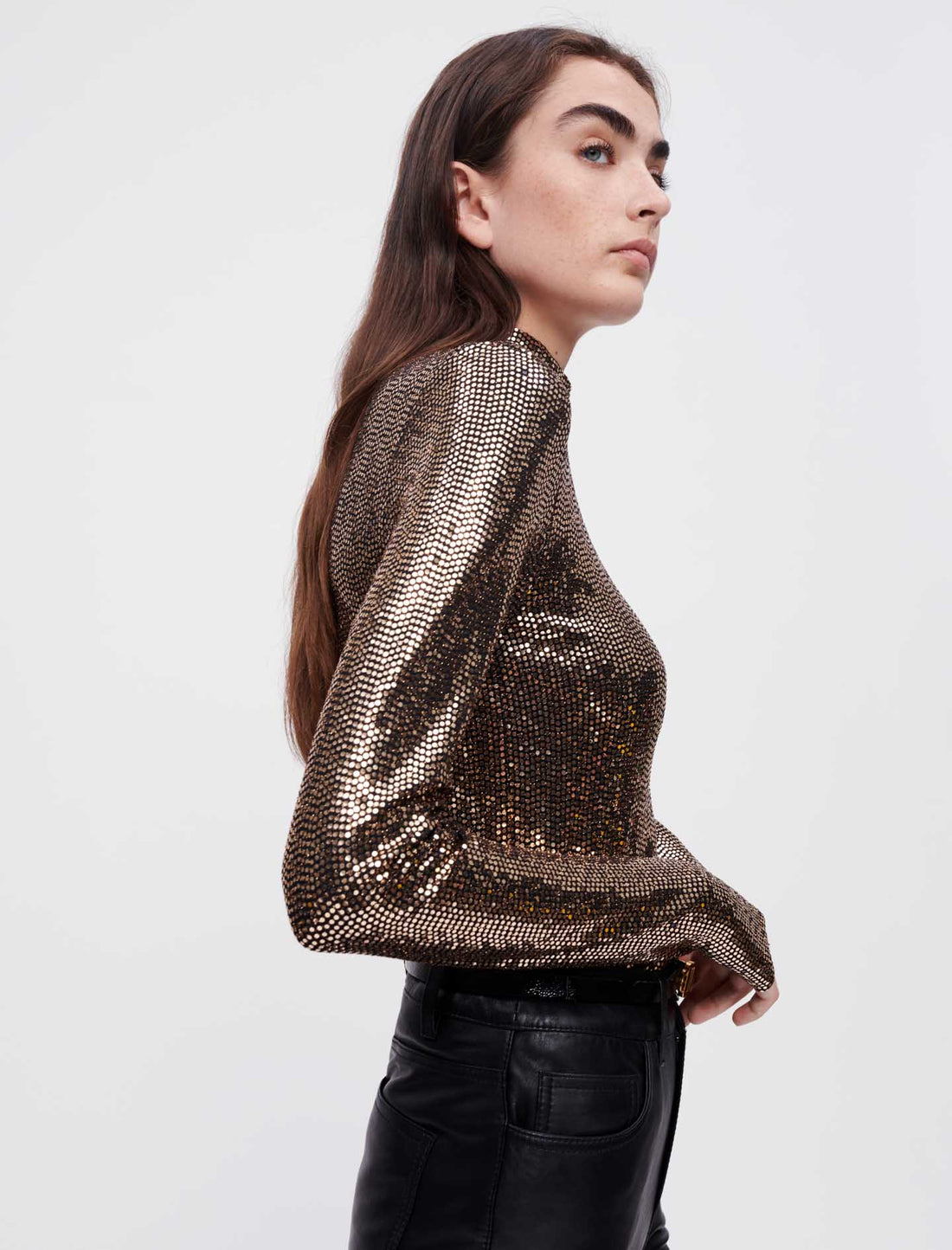 Top de manga larga stretch y lentejuelas