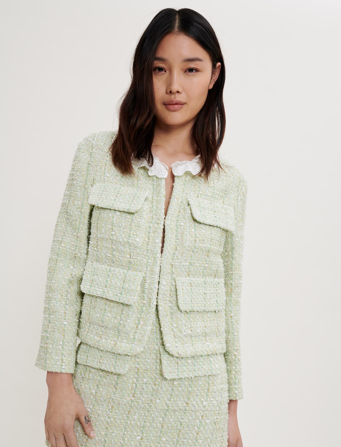 Chaqueta de tweed con brillo