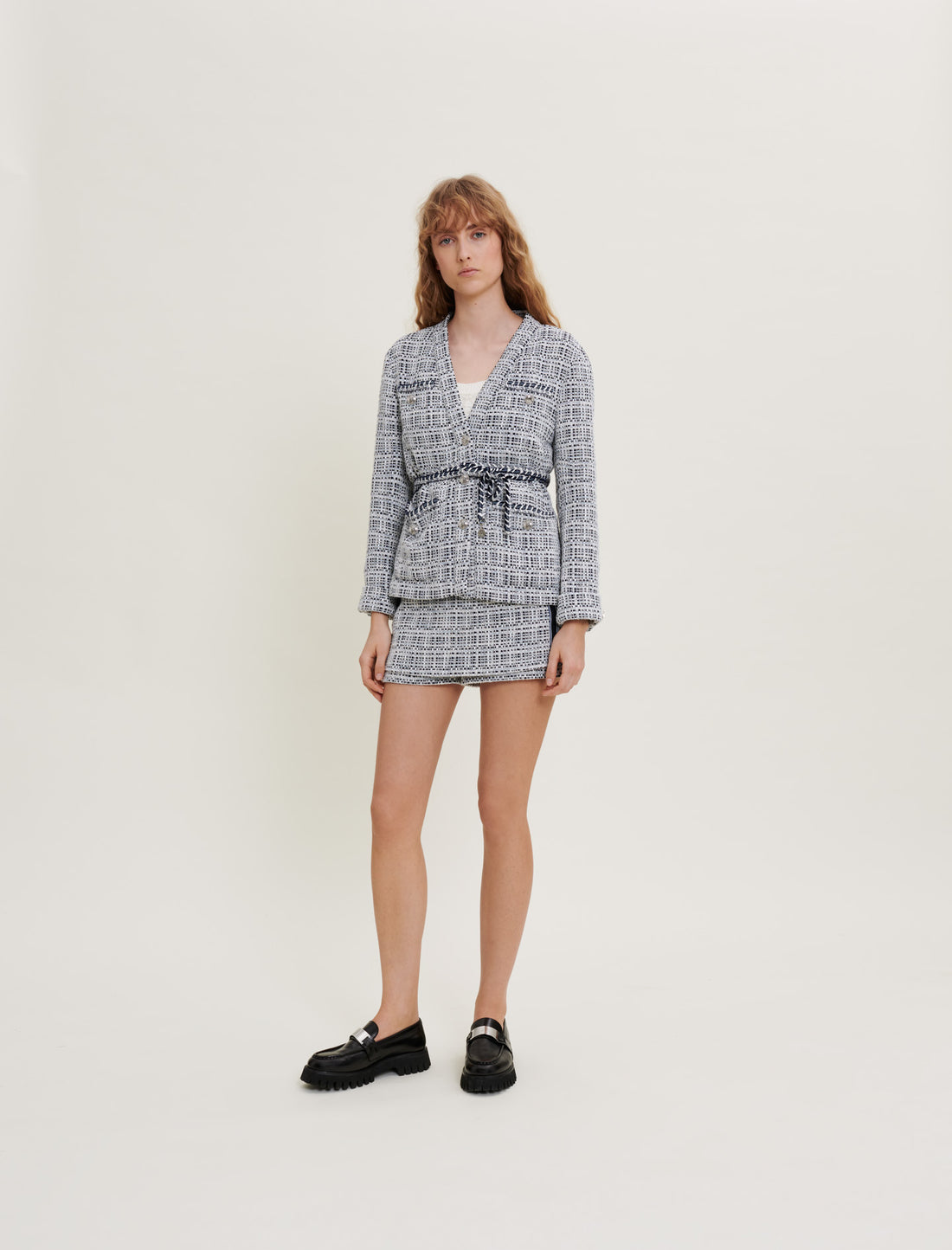 Chaqueta de tweed con cinturón