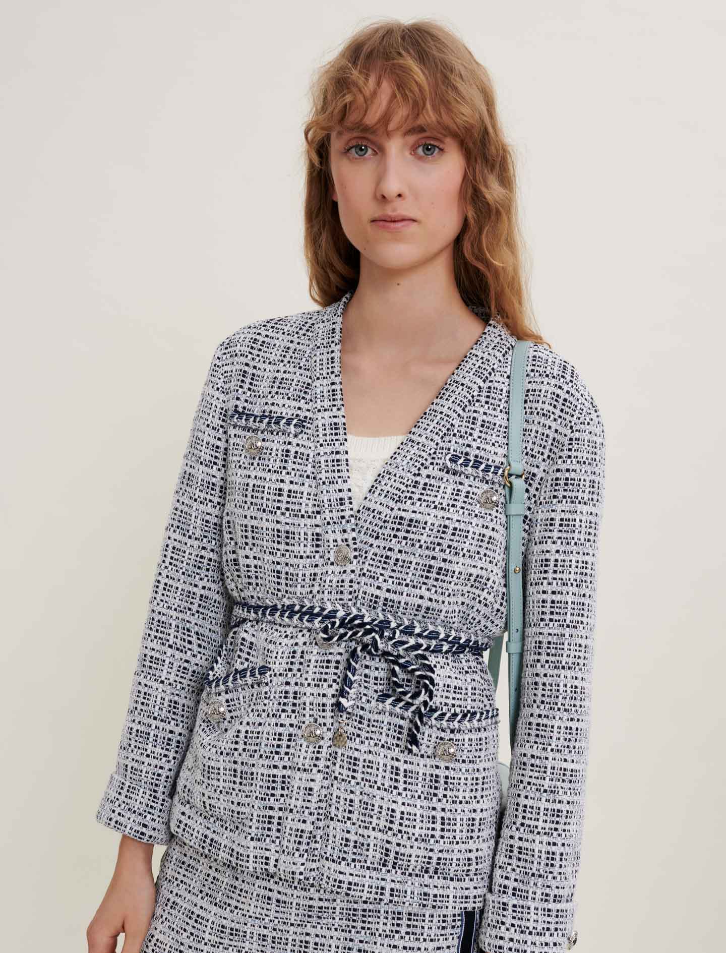 Chaqueta de tweed con cinturón